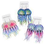 Beaded Bohemian Drop Earrings Jellyfish, White Golden-Plated Copper Hooks,Women