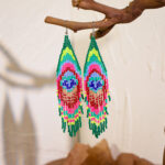 Bohemian  Beaded Tassel Earrings, Green Rice Beads